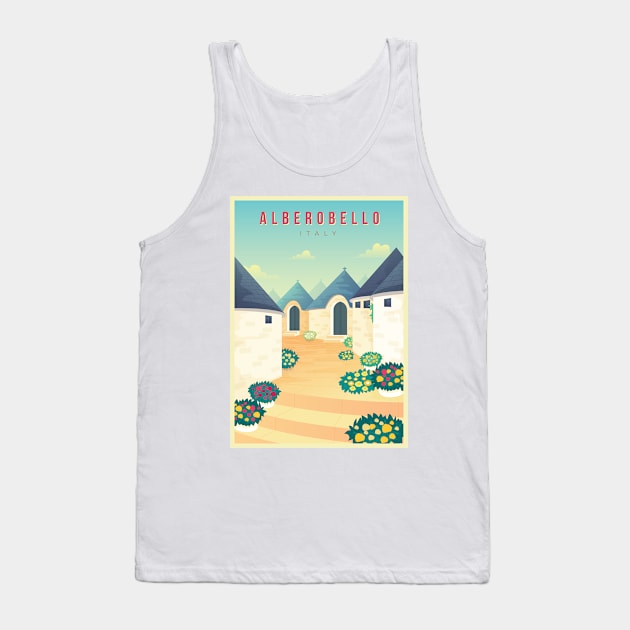 Alberobello, Italy - Vintage Travel Poster Tank Top by AtifSlm